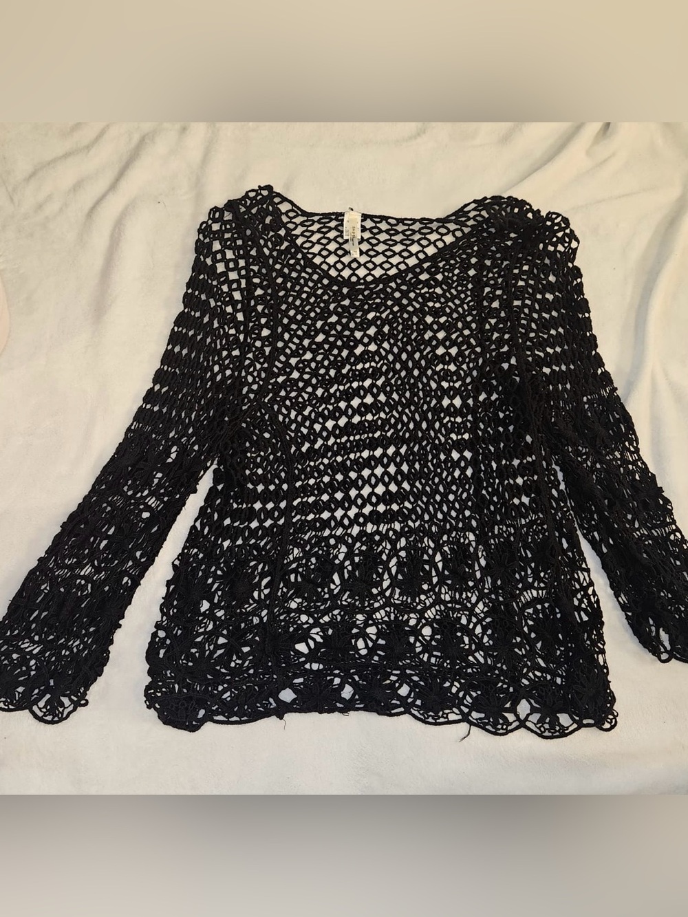 India Boutique Black Crochet Long-Sleeve Top